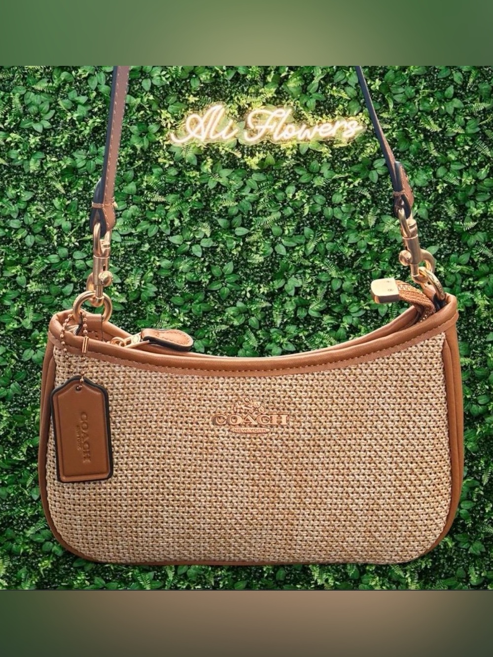 Coach Shoulder Bag with Tan Leather Trim